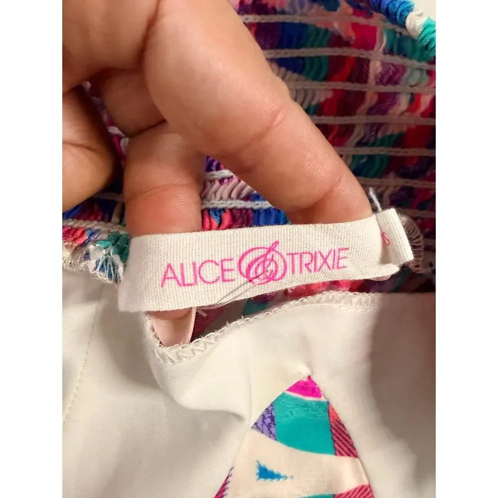 Alice & Trixie Silk Halter Maxi Dress XS Vibrant Geometric Pattern Pink Resort